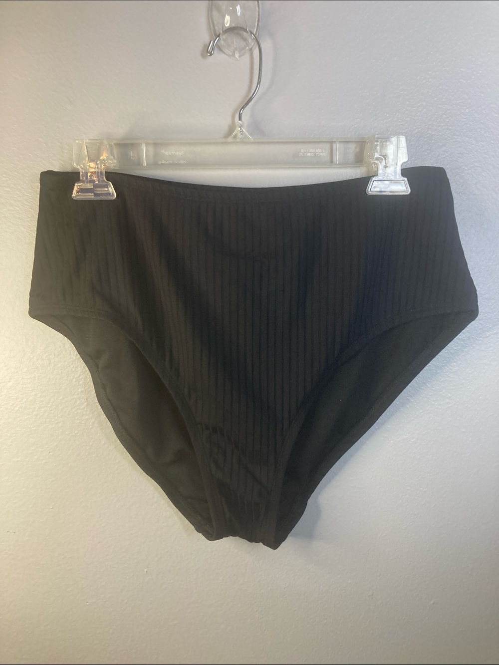 Kona Sol Black High-Waist Ribbed Swim Bottoms (Sz L)